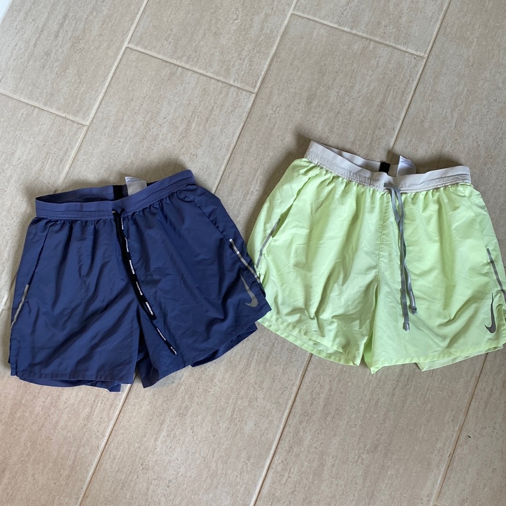 Nike running short bundle in neon green and navy, pockets and drawstring